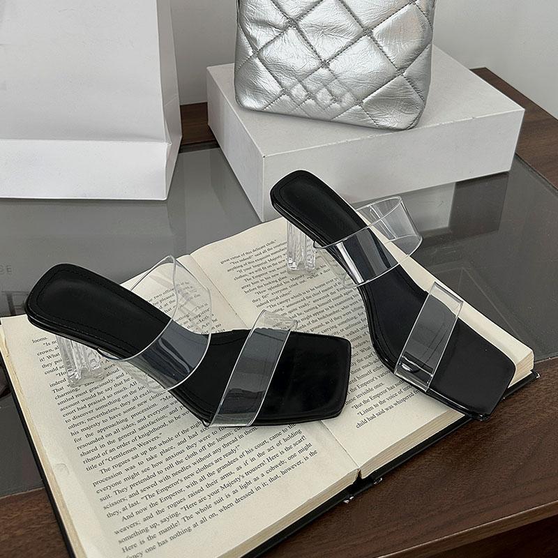 Мода Мода Прозрачные Каблуки Сандалии Шлепанцы Обувь Для Женщин Обувь Квадратный Носок Женские Туфли Сандалии На Высоком Каблуке Женские Туфли-Лодочки