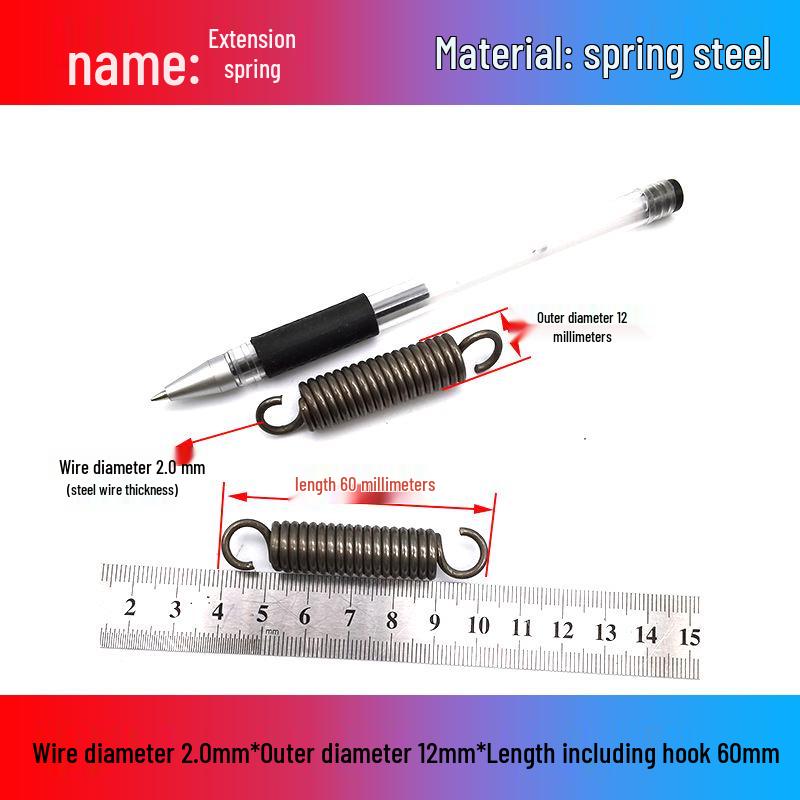 Желтая пружина растяжения из пружинной стали с крюком для удлинителя электрического вилочного погрузчика, наружный диаметр 12-22 мм, проволока 2,0 мм, высокая сила растяжения