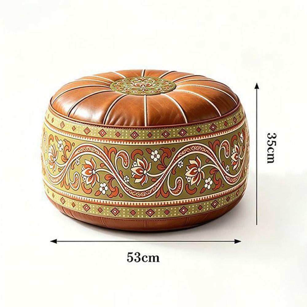 Round Shape Fillable Ottoman Pouf PU Leather Floor Seat Cushion New Storage Ottoman Living Room