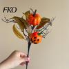 Matte Black Rose Stems Halloween Flowers Bouquet Decorations, Artificial with Pumpkin Eucalyptus Maple Leaf And Orange Floral Stems, Indoor