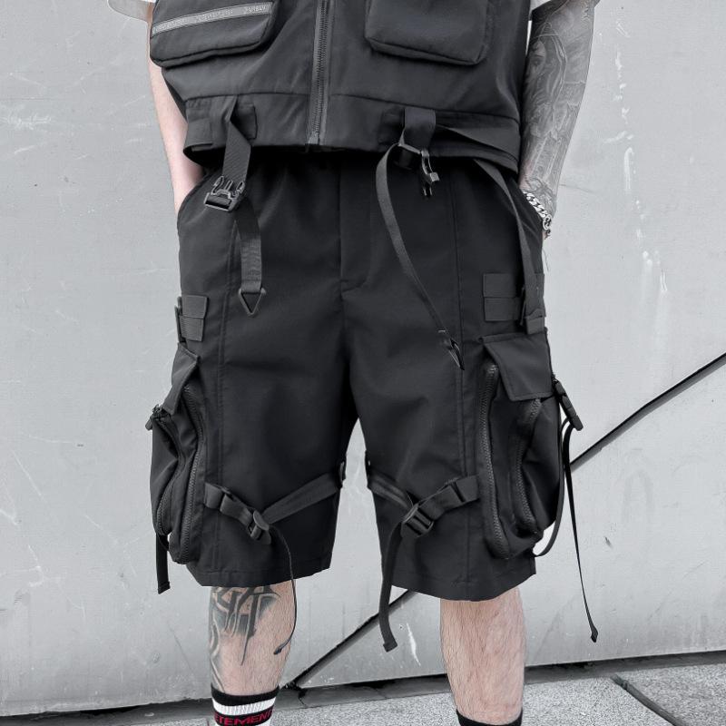 Мужские шорты-карго в уличном панк-хип-хоп стиле, тактические techwear, до колена, широкие штанины