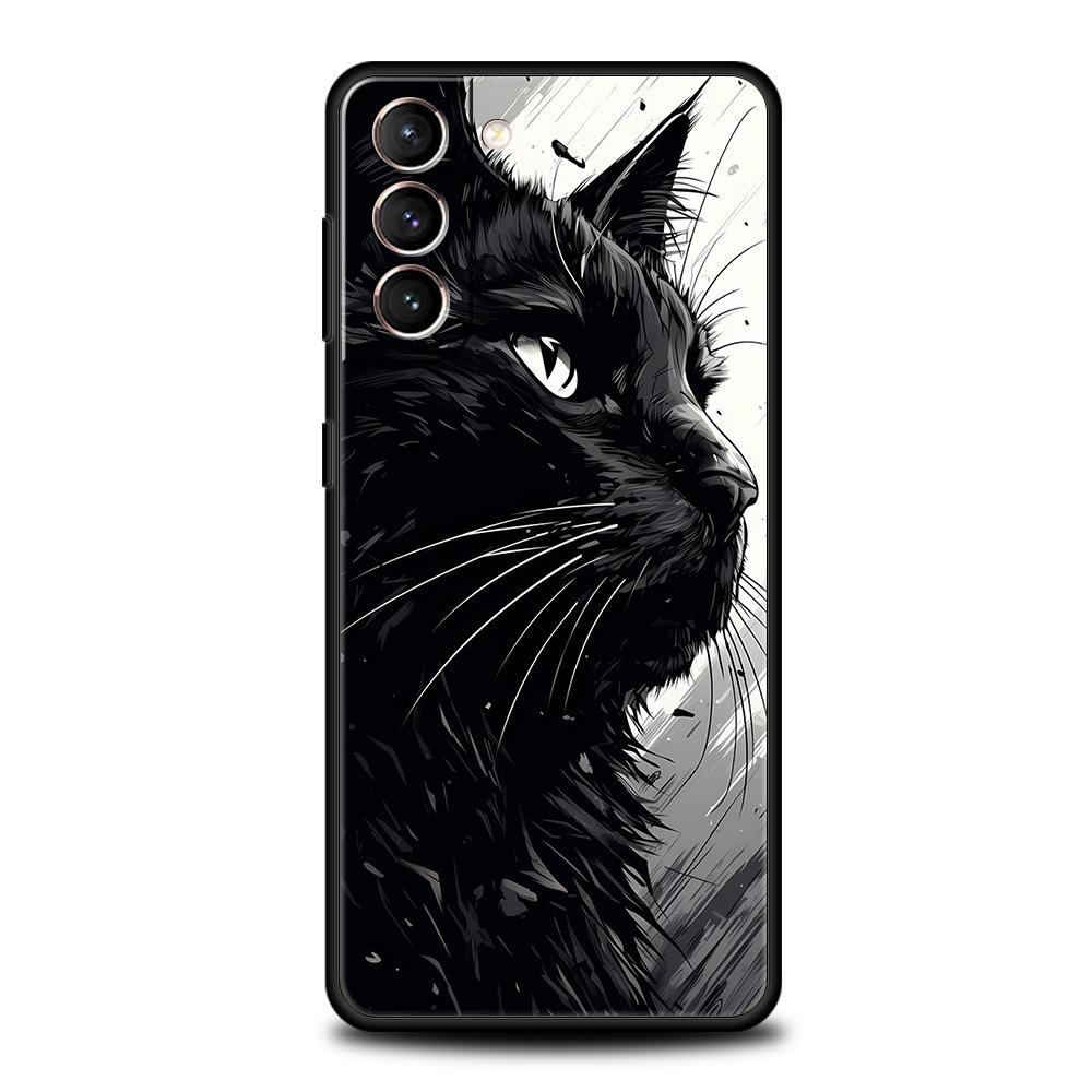 Черный кот Чехол для телефона для Samsung Galaxy S25 S24 S23 S22 Ultra S20 S21 FE 5G S10 S9 Plus S10E Мягкий ТПУ Чехол