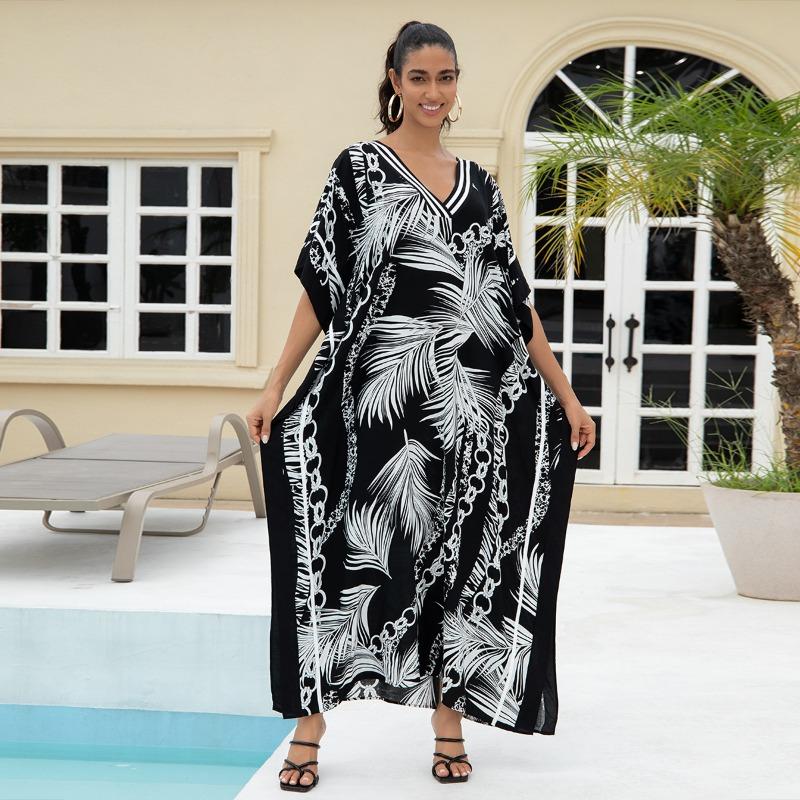 Женская мода лето весна однотонный принт рукава 1/2 с v-образным вырезом свободная талия повседневные платья