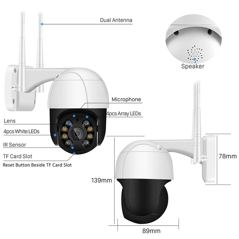 1080P Wi-Fi PTZ уличная IP-камера двустороннее аудионаблюдение 4-кратный цифровой зум красочное ночное видение высокоскоростная купольная беспроводная PTZ-камера домашней безопасности