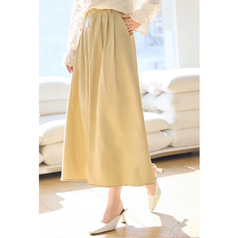 VICTORIA&VERA Women's A-Line Elastic Waist Pleated Midi Skirt