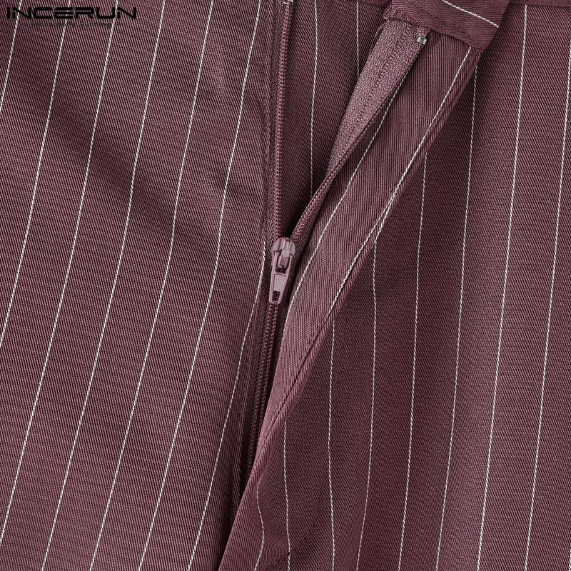 INCERUN Мужской комплект из двух предметов: безрукавный полосатый укороченный жилет и длинные прямые брюки.