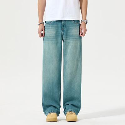 Весна Новые Четырехсезонные Джинсовые Городские Четырехсторонние Эластичные Свободные Прямые Брюки Широкие от колена