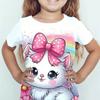 Детская футболка с коротким рукавом для девочек, с круглым вырезом, летняя новинка, с принтом кошки, модные повседневные универсальные топы
