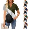 Women's Short Sleeve Casual V-neck Chest Pleated Printed Loose T-shirt Top