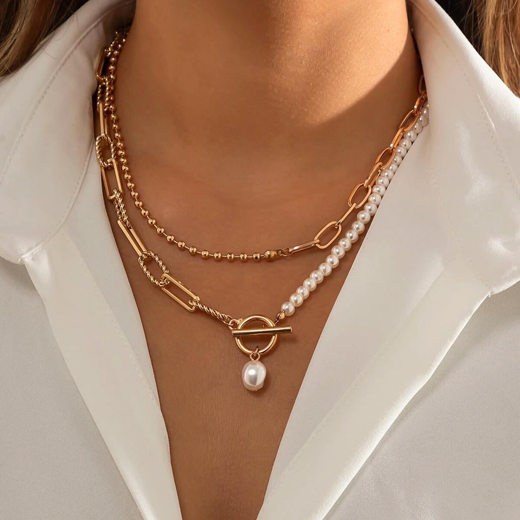 2 шт./компл. винтажная искусственная цепочка из жемчуга, ожерелье для женщин, модное готическое OT пряжка, кулон, чокер, ювелирные изделия, свадебные аксессуары