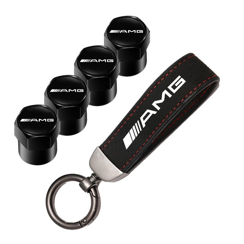 For Benz w2Car Tire Wheel Valve Caps Cover Suede Car Key Chain Ring Keychain For Mercedes Benz AMG W203 W206 W220 W205 W211 W212 W201 W168
