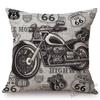 Classic Us Route 66 Vintage Motorcycle Poster Art Home Decorative Pillow Cover Retro American Style Cotton Linen Cushion Covers