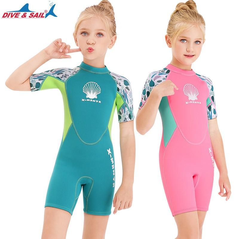 2.5mm Neoprene Kids Wetsuit Swimming Diving Snorkeling Surfing Jellyfish Protection Short Sleeve Girls Winter Use