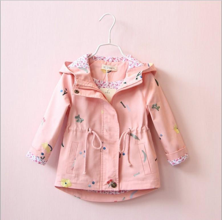 Autumn Girls Windbreaker Coat Jackets Baby Kids Flower Embroidery Hooded Outwear for Baby Kids Coats Jacket Clothing
