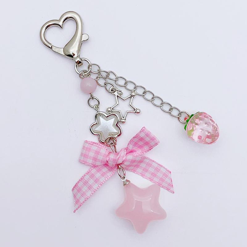 Клубничный бант, бисерный шнурок для мобильного телефона, милый брелок, подвеска для камеры, рюкзак, подвесное украшение, подарки