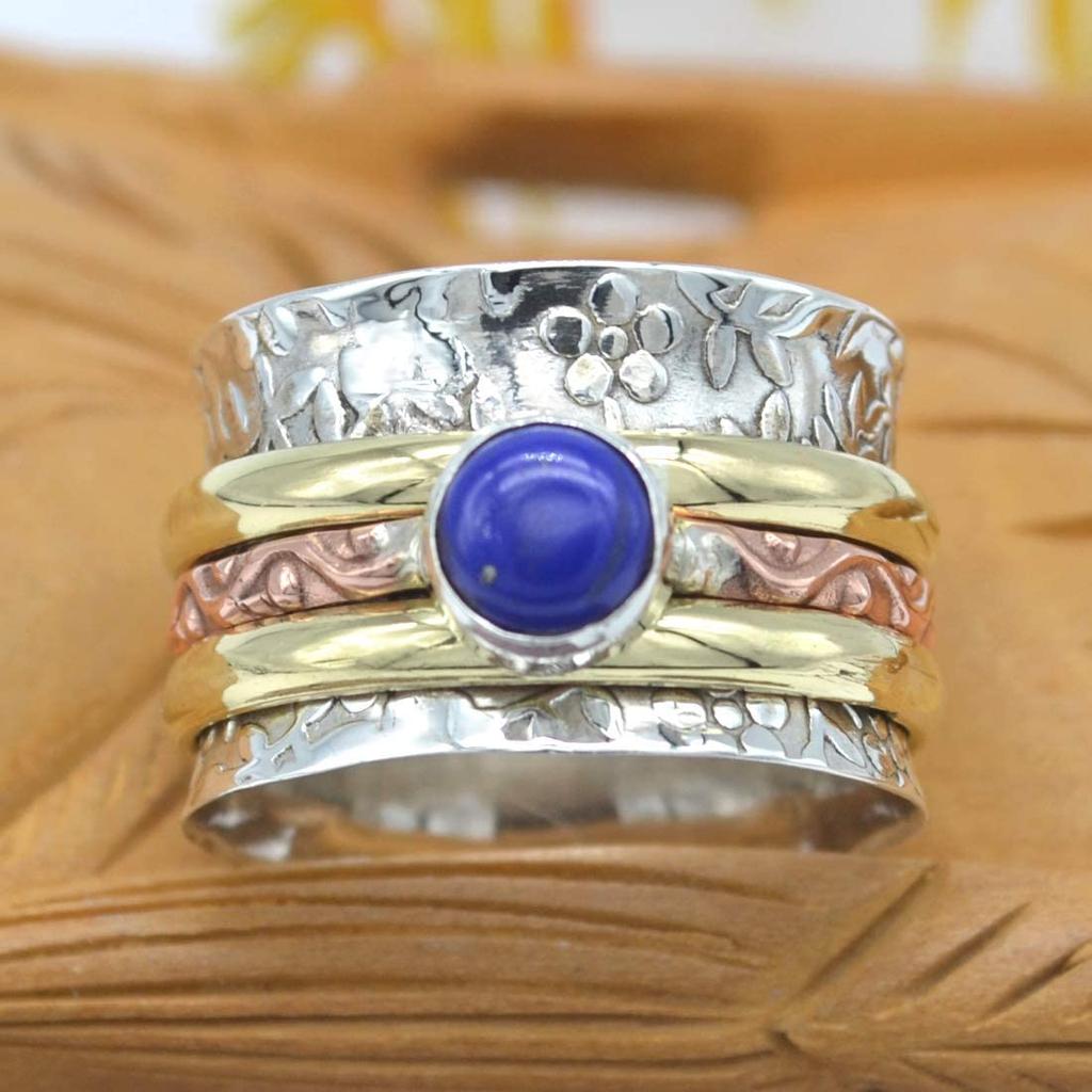 Кольцо с лазуритом, Серебряное кольцо 925, Трехцветное кольцо, Заявление, Кольцо в стиле бохо, Рождественское кольцо, Подарок унисекс, Серебряное кольцо