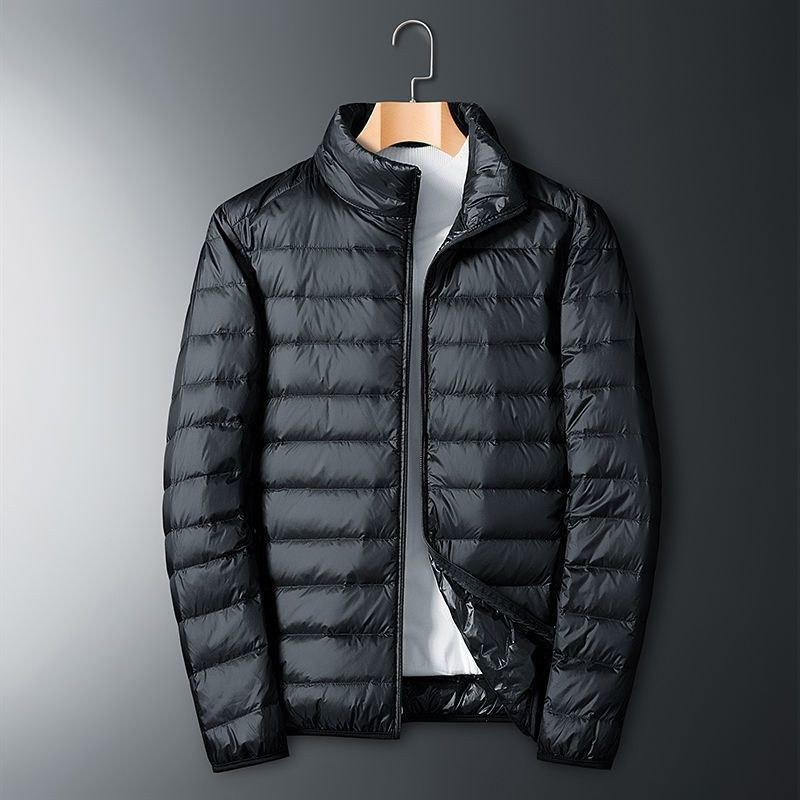 Mens Lightweight Short Cotton-Blend Puffer Jacket Slim Fit Stand Collar Casual Outerwear All