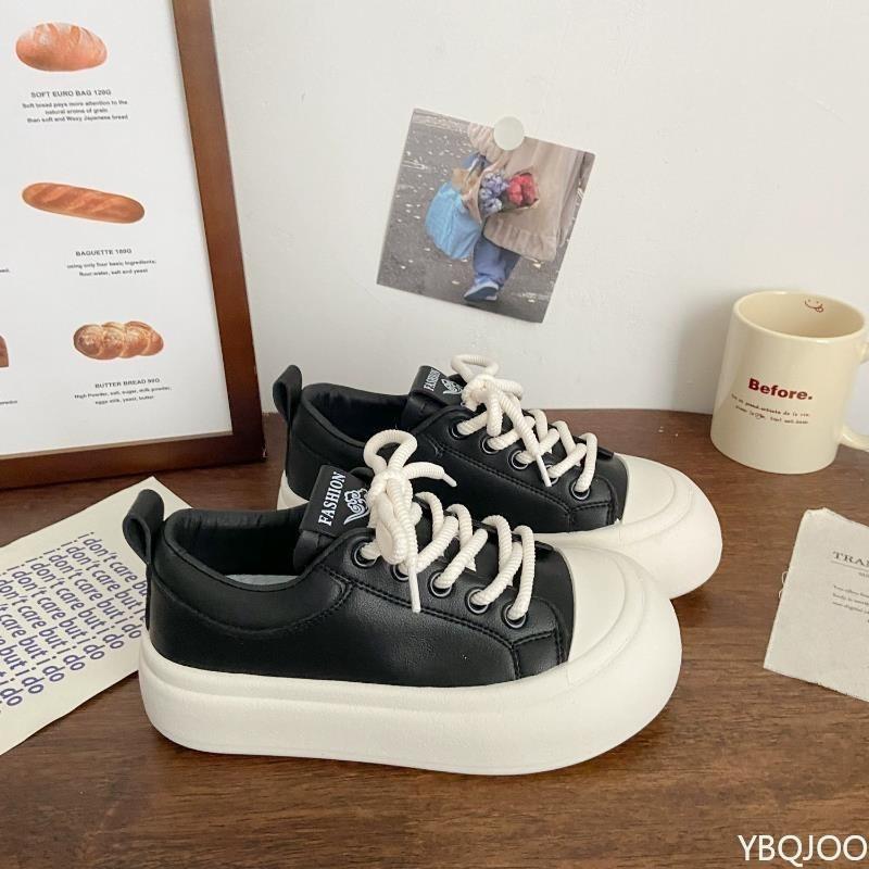 Модные белые туфли на толстой подошве с большой головой для женщин, весенний дизайн, универсальные, простые, удобные, студенческие повседневные туфли на доске с круглым носком