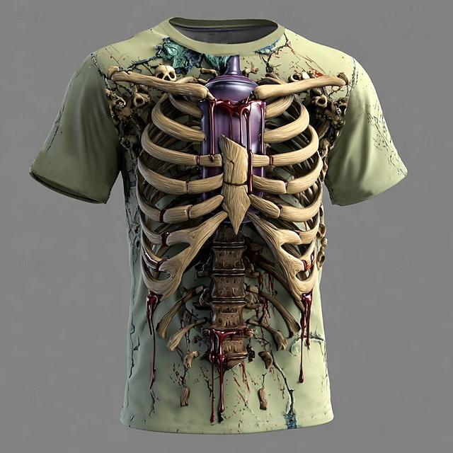 Mens Scary Zombie 3D Effect Printed T‑Shirt Cool Horror Style Short Sleeve Pullover For Halloween Cosplay Daily Street Outfit