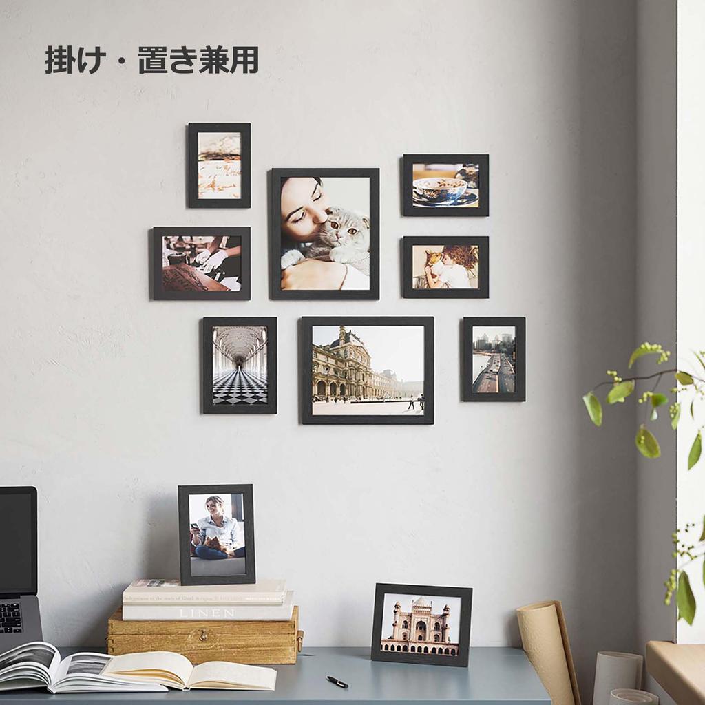 SONGMICS Photo 10 Vertical Horizontal Wall Holds Colored Paper and Photos Hanging PS Wall RPF310H Frame, Pieces, Tabletop, & Mounting, Simple, Wooden,