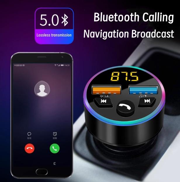 2-in-1 Car MP3 Bluetooth Charger with Super Fast Charging and Three Color Optional Car Cigarette Lighter QC3.0 Fast Charging