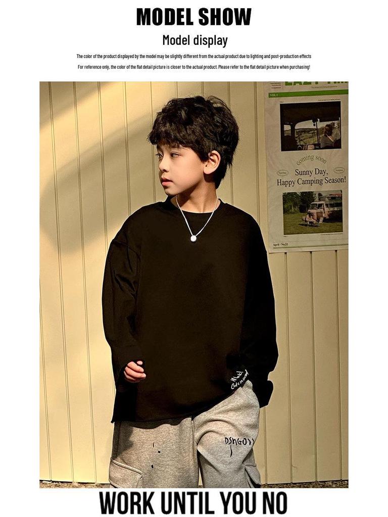 Корейская весенняя коллекция 2025 года: Свободная футболка с длинными рукавами и вырезами для мальчиков