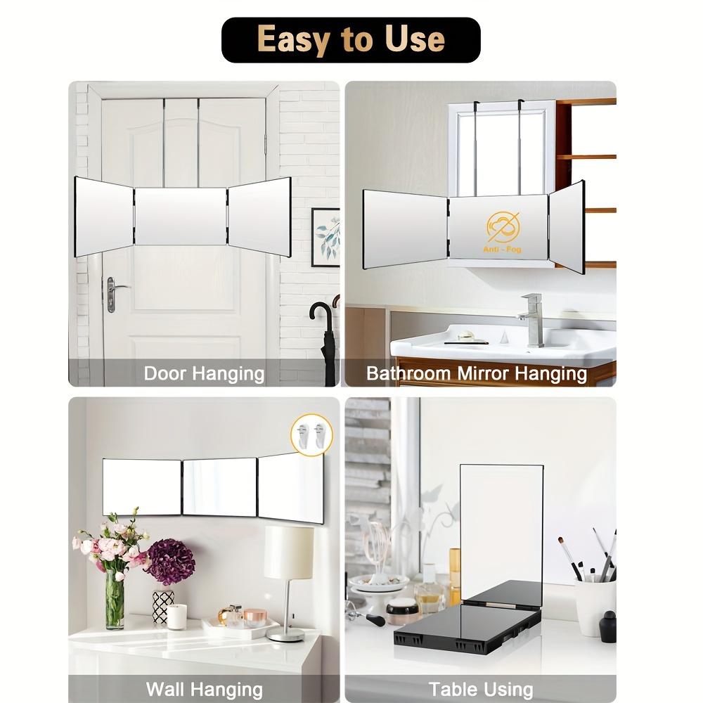 360 View Self-Cutting Hair Mirror, Clear Anti-fog HD Glass, Folding Cosmetic Mirror, Tri-fold Mirror, Hanging Mirror