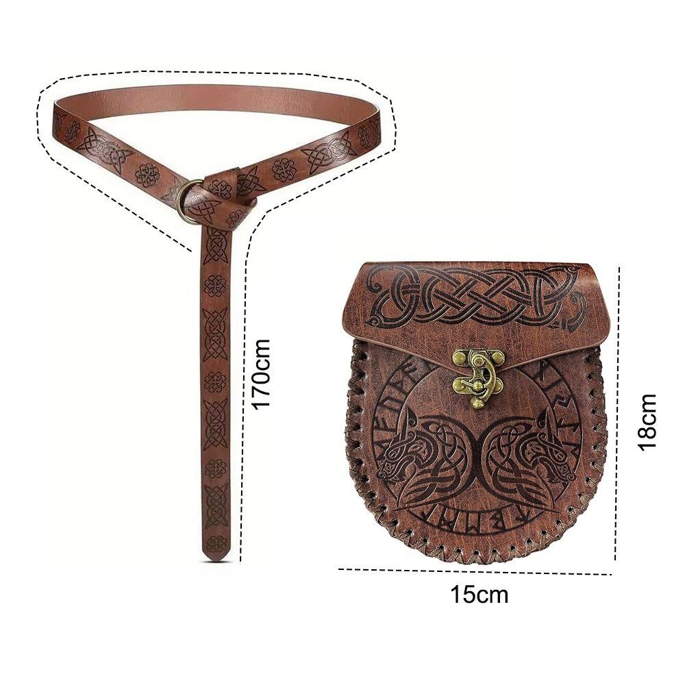 PU Leather Medieval Knight Belt Embossed Viking Waist Pack Set Waist Bag Belts Cosplay Accessories