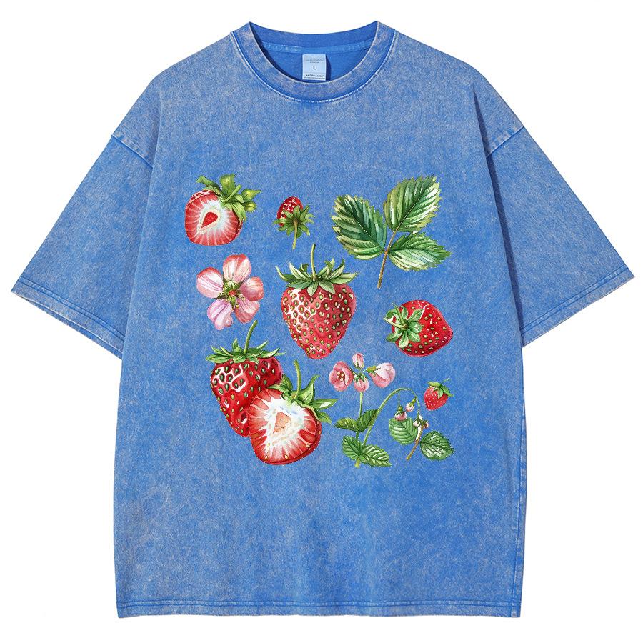 Printed Strawberry Half Sleeve Women Summer T-Shirt Loose Sh