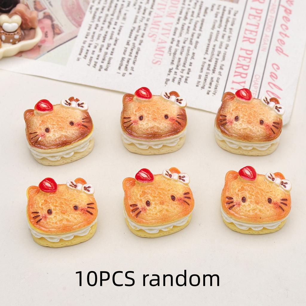 4Pcs Cartoon Diy Resin Accessories, Sandwich Cake, Cat Head, Cream Glue Hair Clip, Shoe Buckle, Keychain, Pendant Accessorie