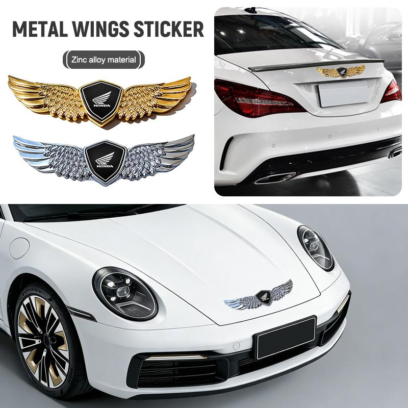 CJPY7 3D Metal Wings Stying Car Trunk Fender Emblem Stickers For Honda Mugen Power Civic Accords CRV Hrv Jazz CBR VTEC VFR Motorcycle