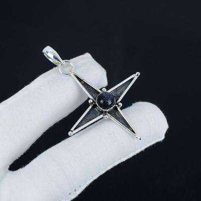 Серебряный кулон с синим солнечным камнем из стерлингового серебра 925 пробы — дизайн звезды ручной работы, повседневные украшения, уникальные дизайнерские подарочные подвески