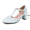 Fashion Lady Fashionable Single Shoes T-Strap Buckle Sweet Blue Pumps 6.5CM Heel High Heels Zapatos Party Wedding Women Mary Janes Shoes
