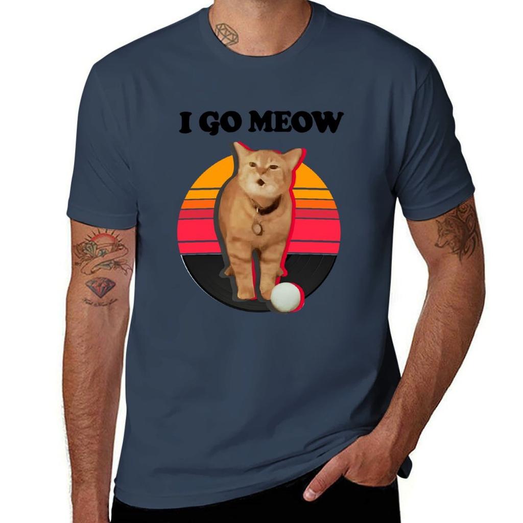 I Go Meow Funny Meme Cat Vintage Tshirt Independence Day Short Sleeve Tshirt
