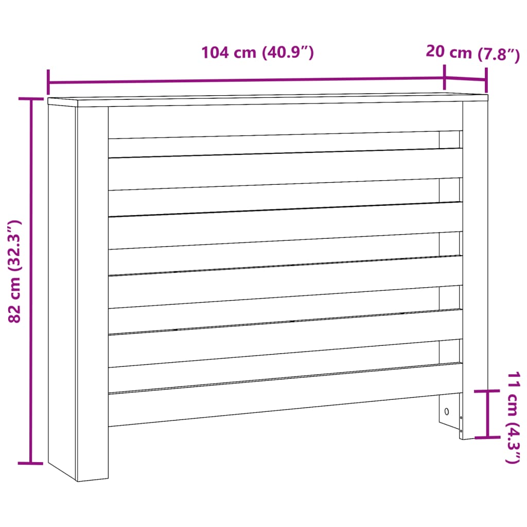 Radiator Cover Grey Sonoma 104 x 20 x 82 cm Wood Based Material