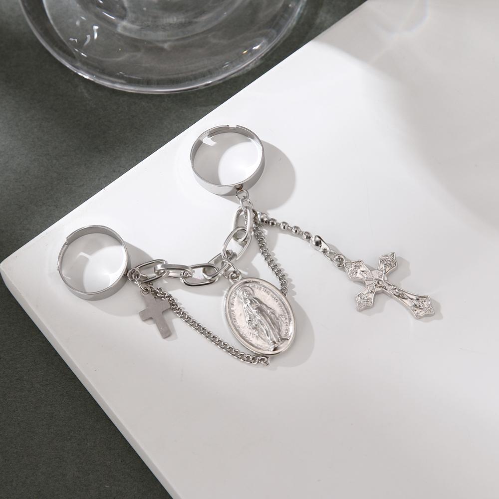 Мода Хип-Хоп Панк Терруар Прохладное Кольцо Темперамент Нейтральный Простой Хип-Хоп Крест Два Пальца Браслет Набор