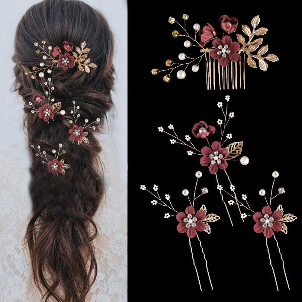 4Pcs/set Gold/Silver Flower Hair Comb Rhinestone Headpiece Luxury Bridesmaid Headwear  Prom Event