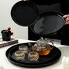 Chinese Black Tray Round Plastic Fruit Tray Tea Room Water Cup Tea Tray Snack Tray Afternoon Tea Dessert Tray