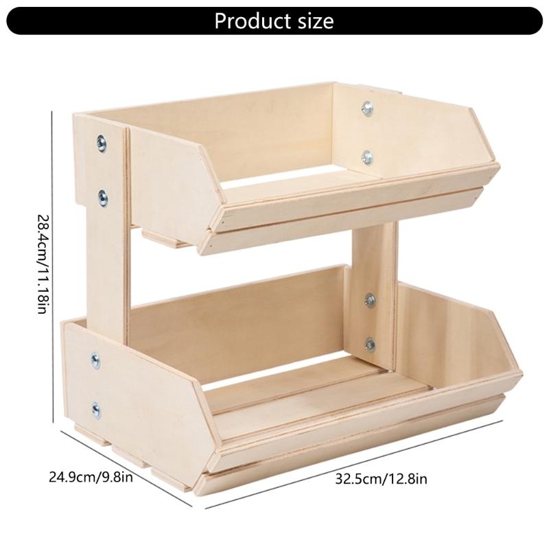2 Layer Wood Fruit Bowl Holder And Bread Basket Display Shelves Ideal For Storing Fruits Vegetables Snacks In Kitchen