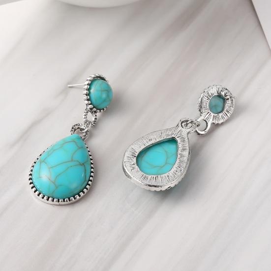 Bohemian Retro Turquoise Tear Drop Pendant Earrings Women Geometric Dangle Earrings National