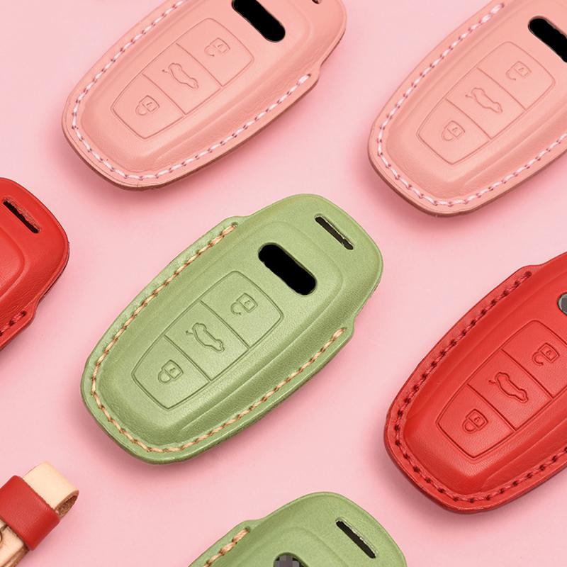 Leather Car Smart Key Case Cover For A6 A7 A8 E-tron Q5 Q7 Q8 C8 D5 TFSI Protector Keyless Fob Ring Auto Accessories Shell