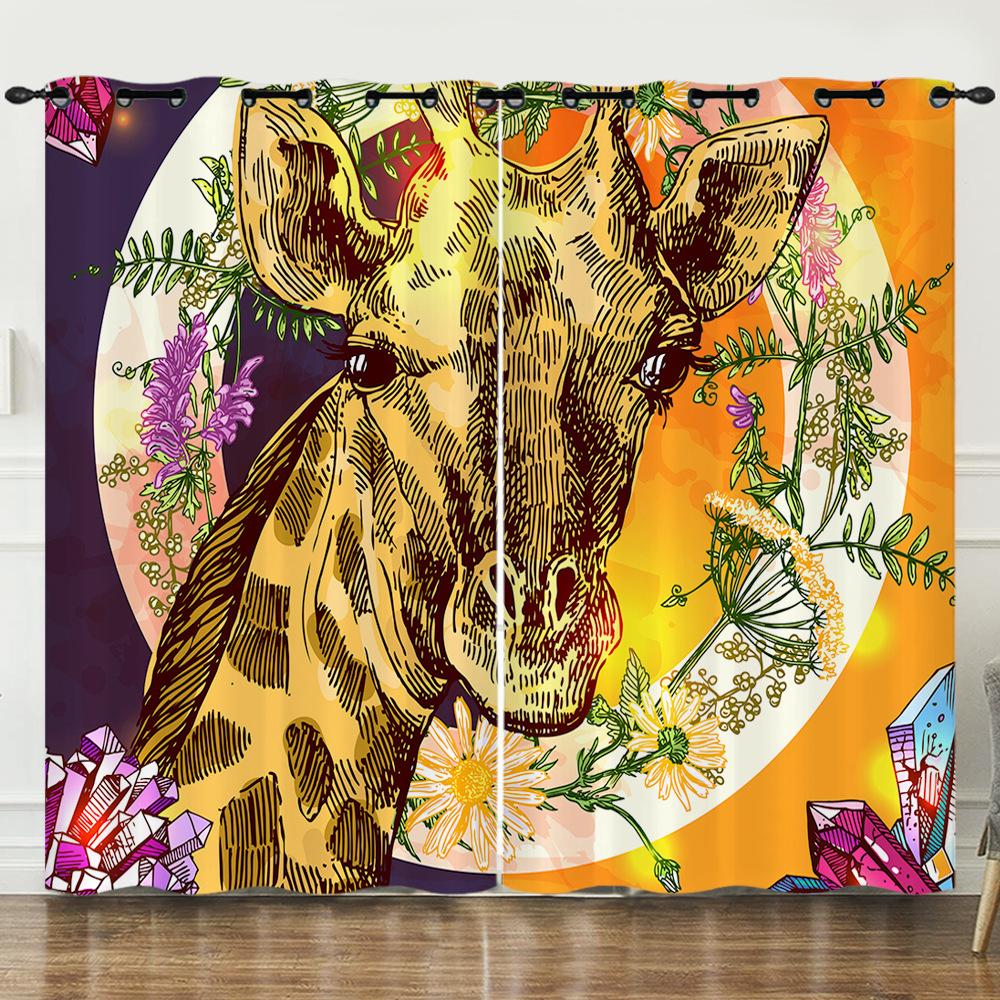 Штора Мультяшное Животное Олень Пейзаж Любовь 3D Цифровая Печать Блэкаут Штора На Люверсах