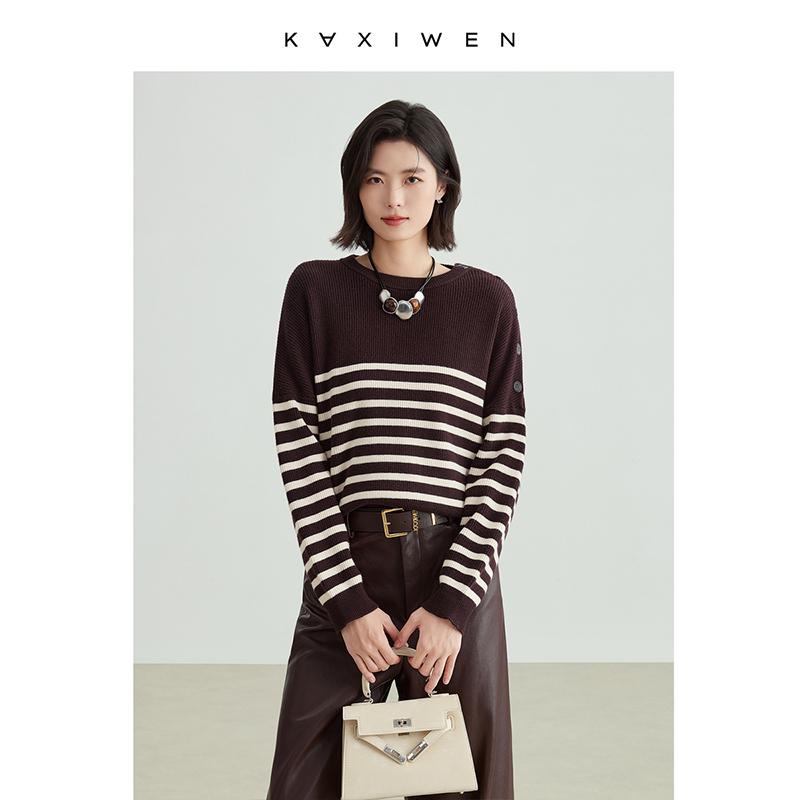 Xiwen Lazy Stripe Knitted Shirt