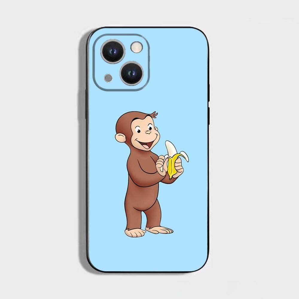 Curious George Monkey Phone Case For iPhone 16,15,14,13,12,11 Plus,Pro Max,XS,X,XR,SE,Mini,8,7,Soft Silicone Black Cover