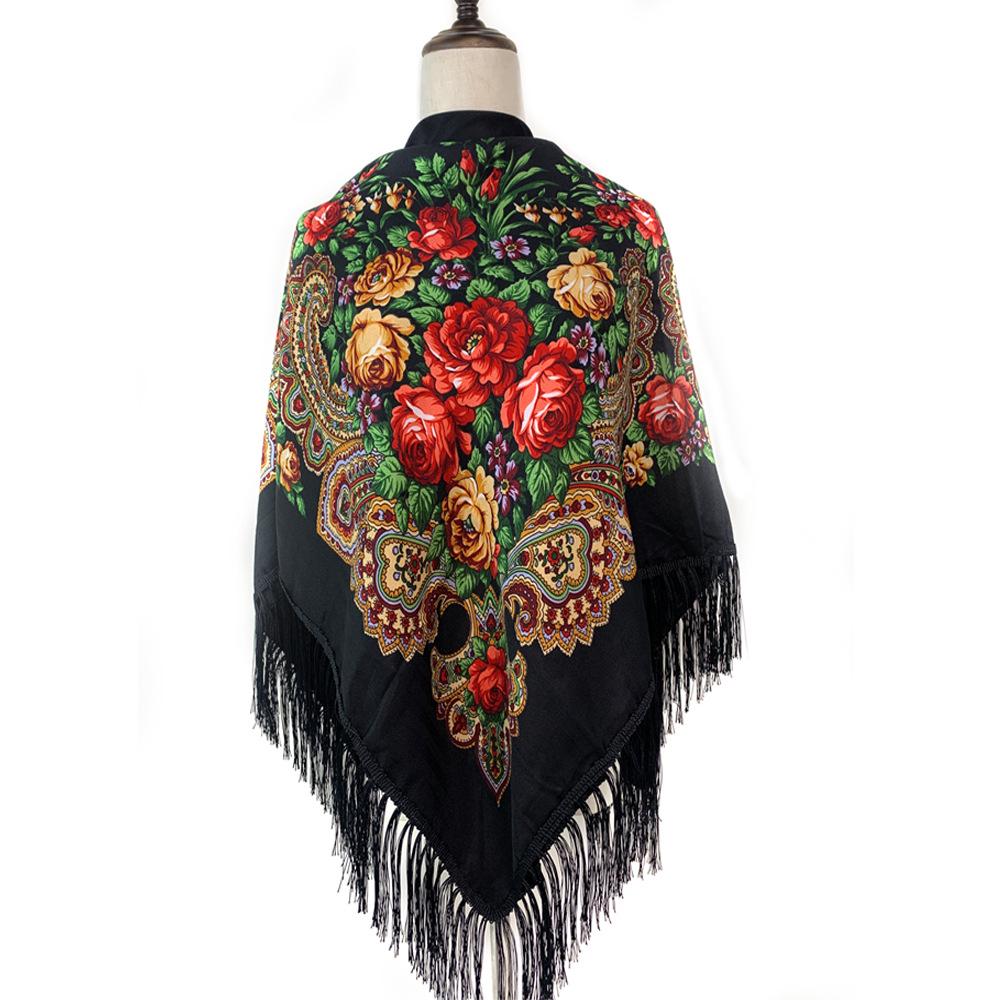 Ethnic Style Peony Tassel Shawl: Cotton Headscarf for Women - Warm Autumn/Winter Square Scarf & Sunscreen