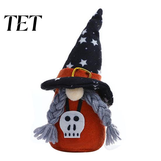 Handmade Felt Gnomes with Hats Halloween Plush Gnome Decoration, Spooky Witch Hat Swedish Tomte Elf Figurine, Desktop Table Decor Mini Soft