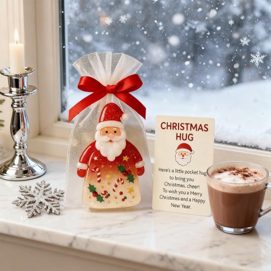 Little Pocket Christmas Hug Small Resin Santa Claus Ornaments with Encouragement