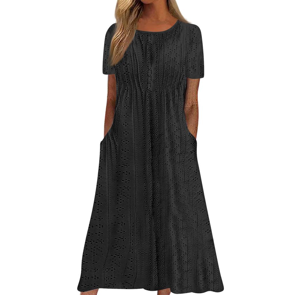 Женская мода, летние однотонные повседневные плиссированные платья с круглым вырезом в курортном стиле
