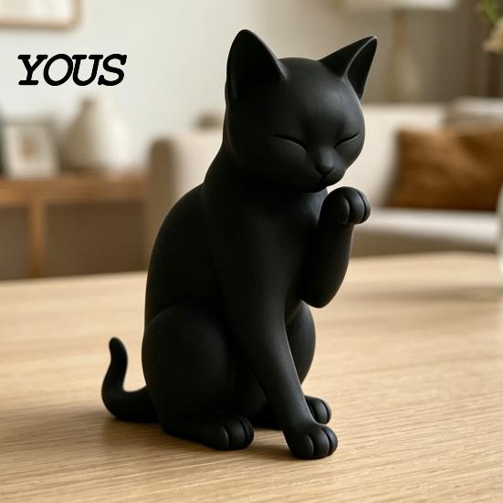 Коллекционная фигурка кошки, черная модель, мини-фигурка-украшение, 3D-печать, матовая, для прихожей, декоративная фигурка для рабочего стола, спальни