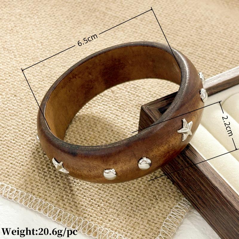 Винтажный этнический деревянный браслет для женщин, панк, геометрический, с заклепками, бусинами, широкий браслет, преувеличенное украшение для рук